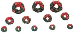 Lemax Village Wreaths With Red Bow - 12 Piece Set
